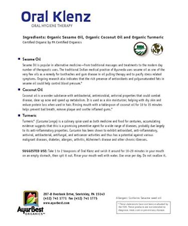 AyurBest Oral Klenz Peppermint/Oil Pulling USDA Certified Organic 8 fl oz ea Pack of 3 - Buy Online on GoSupps.com