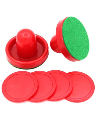 lasenersm 1 Set Air Hockey Pushers and Air Hockey Pucks Great Goal Handles Pushers Goal Handles Paddles Replacement Accessories for Game Tables 76 MM, Red(2 Strikers, 4 Pucks)
