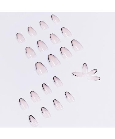 24pcs Press On Nails Medium False Nail Natural Fake Nail with Nail Glue and Adhesive Taps Faux Ongles Coffin Nude Black French Style Smile Lines - Buy Online on GoSupps.com