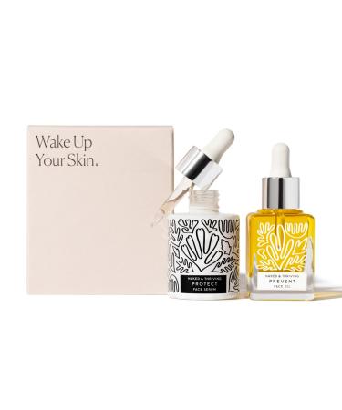 Naked & Thriving Limited Edition Day Set | Protect Antioxidant Day Serum (30 mL) + Prevent Anti-Aging Face Oil (35 mL) with Hyaluronic Acid Moringa and Rosehip Oil | 65 mL/2.18 fl oz (Set of 2)