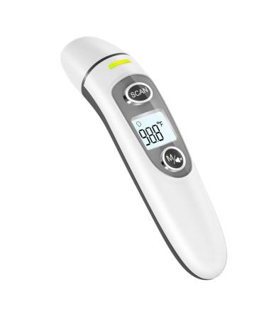 Thermometer for Adults,Touchless Digital Infrared Thermometer for Fever, Ear and Forehead Thermometer for Baby and Kids, with LCD Screen, Memory Recall, Fever Alarm (White)