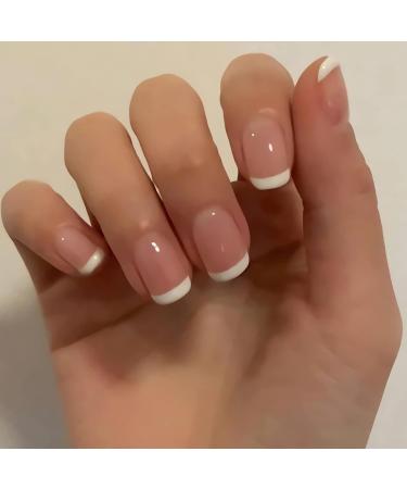 Shop 24PCS White French Tip Press on Nails - Glossy Pink Short Square Fake Nails for DIY Nail Art | Full Cover Acrylic False Nails for Women & Girls - Buy Online on GoSupps.com