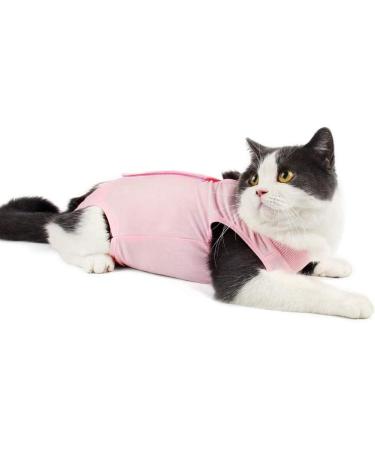 Coppthinktu Cat Recovery Suit for Abdominal Wounds or Skin Diseases, Breathable E-Collar Alternative for Cats and Dogs, After Surgery Wear Anti Licking Wounds Small Pink
