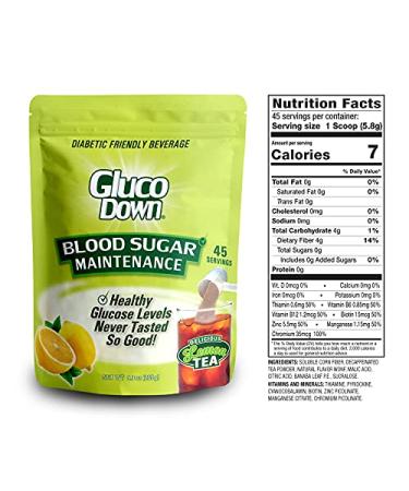 GLUCODOWN Lemon Tea Mix - Maintain Healthy Blood Sugar, Diabetic Friendly - 45 Servings - Buy Online on GoSupps.com