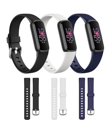 3 Pack Pattern Bands Compatible with Fitbit luxe Watch Band Strap Bracelet for Men Women -Luxe Classic & Special Edition Adjustable Sport Wristbands Replacement Accessory-Small Size Women Slim Bands 3 Pcs-Black/White/Navy …