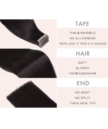 YDDM Tape In Extensions - 20pcs Real Hair 45cm (18-Inch) Natural Black Invisible Tape Hair Weft - Premium Quality Hair Extensions 1B - Buy Online on GoSupps.com