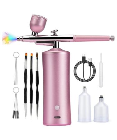 tibiu Airbrush Kit with Compressor 20-30PSI Airbrush with 0.3mm Nozzle for Painting Tattoo Nail Art Model Coloring Easy to Use Pink