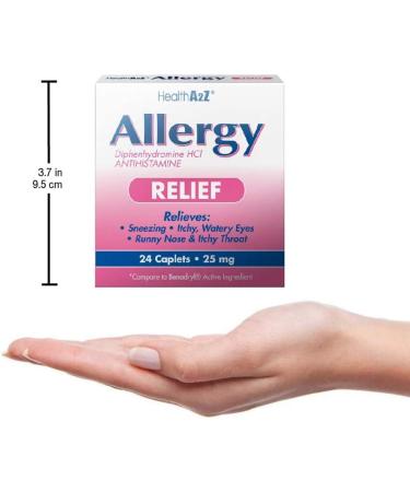 HealthA2Z Allergy Relief | Diphenhydramine 25mg | 24 Packs of 24 Caplets (576 Total) | Value Pack | Antihistamine for Sneezing Runny Nose & Itchy Eyes - Buy Online on GoSupps.com