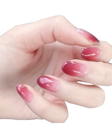 24pcs / set ovale court faux ongles pour femmes d grad couleur faux ongles couverture compl te salon maison manucure ongles art conseils avec de la colle Pink