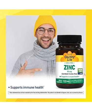 Country Life Chelated Zinc 50 mg - 100 Tablets | Immune Support & Health Benefits - Buy Online on GoSupps.com