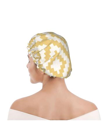 Geometric Mustard Printed Waterproof Shower Cap for Women - Fits All Head Sizes and Hair Textures - Buy Online on GoSupps.com