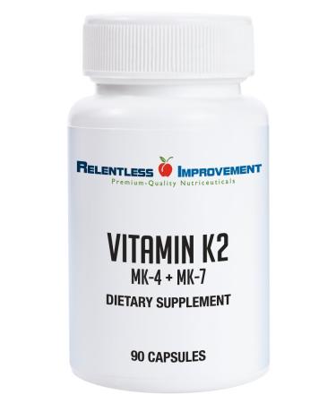 Relentless Improvement Vitamin K2 MK4 Plus MK7 Vegan Naturally-Derived Vege-Caps 90 Count