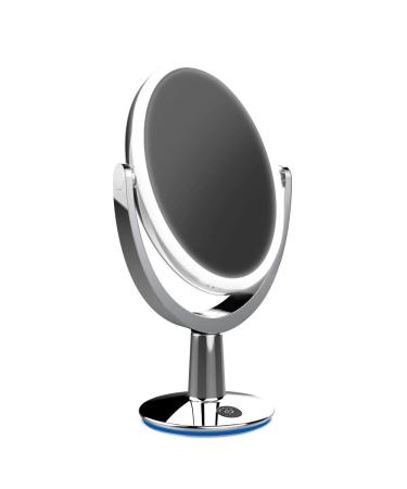 FVLFIL Biomax Superstar Oval Shaped Dual-Sided Lighted Makeup Mirror  1X/5X Magnifying Vanity Makeup Mirror  360 Degree Rotating Adjustable Brightness Mirror  Brushed Nickel