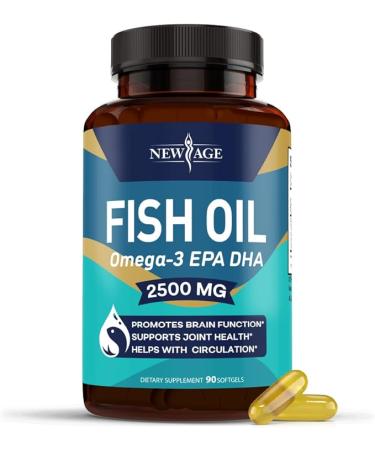 NEW AGE Omega 3 Fish Oil 2500mg Supplement Immune & Helath Support – Promotes Joint, Eye & Skin Health - Non GMO - EPA, DHA Fatty Acids Gluten Free (90 Softgels (Pack of 1))