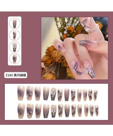 Black Purple Gradient Butterfly False Nails Sticker False Nails Acrylic Fake Nails Full Cover Nails Tips Artificial Finger Manicure for Women and Girls - Buy Online on GoSupps.com