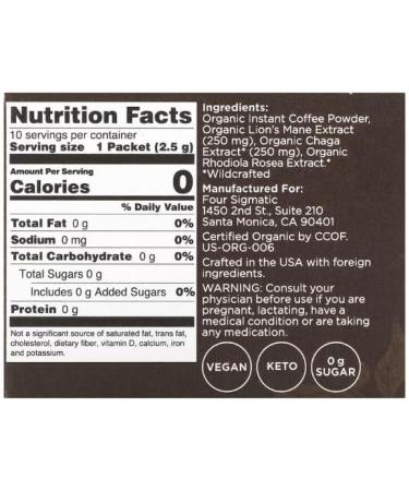 Four Sigmatic Instant Organic Coffee With Mushroom Lion's Mane 10 Sachets - Buy Online on GoSupps.com