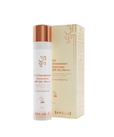 2% Chandanam Sunscreen SPF 50/PA+++ with Sandalwood Turmeric & 26 Precious Herbs For UVA/B & Blue Light Protection No White Cast Cream For Skin Brightening & Well Protected Skin - 50g