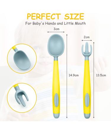 Vicloon Baby Utensils Spoon Fork Set 4pcs - Easy Grip Toddler Cutlery Feeding Set in Pink-Yellow Powder-blue - Buy Online on GoSupps.com