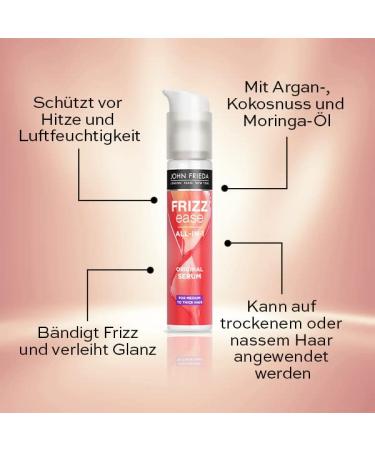 John Frieda Frizz Ease 4 in 1 Original Serum 50ml - Heat & Humidity Protection for Normal to Thick Hair - 2 Pack - Buy Online on GoSupps.com