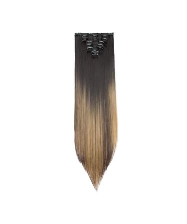 Clip in extensions hair extension like real hair synthetic hair part 8 tressen 18 clips for complete full head hair extensions 66cm smooth natural black-dark blonde mix dark brown
