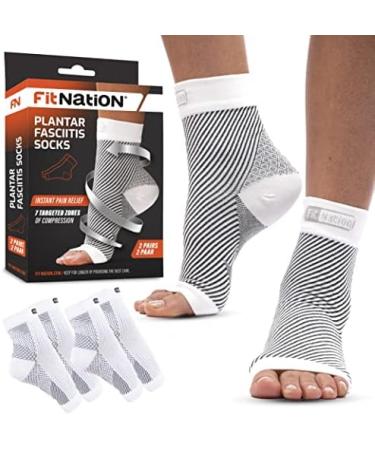 Fit Nation Plantar Fasciitis Support Socks (2 Pairs) - Ultimate Compression Sleeves for Weak Ankles, Arches, and Heels - Size L-XL White - Buy Online on GoSupps.com