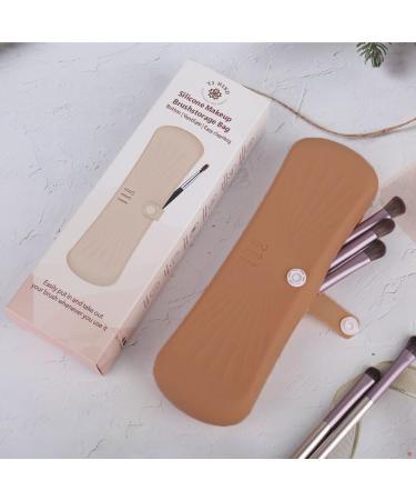 Silicone Makeup Brush Storage Bag - Stylish Button Design 2-in-1 Organizer Brown Color Ideal for International Shipping - Buy Online on GoSupps.com