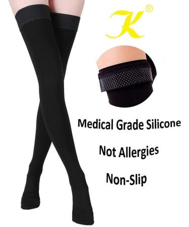 KEKING Thigh High Compression Stockings 15-20mmHg - Black, Medium, Closed Toe - Men & Women Leg Support Hose for Swelling, Varicose Veins, Edema, DVT (1 Pair) - Buy Online on GoSupps.com