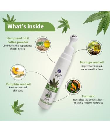 Glamzy Hemp Seed Under Eye Gel with Cooling Massage Roller|For Puffy Eyes Dark Circles Wrinkles & Fine Lines|With Hemp Seed Oil Almond oil & Coffee| (Pack of 1 15ml) - Buy Online on GoSupps.com