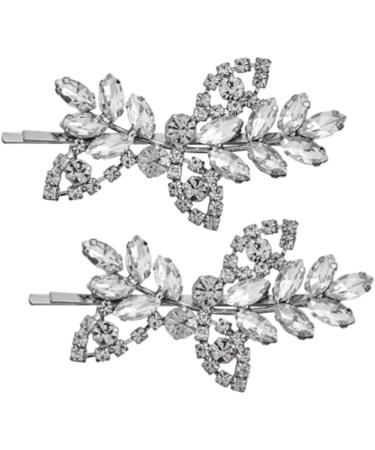 2 Pcs Rhinestone Hair Clips Shining Hair Barrettes Bridal Hair Barrettes Pins Leaf Wedding Hairpin Bride Pearl Crystal Hair Clips Silver Rhinestone Barrette Elegant Bridal Hair Accessories - Buy Online on GoSupps.com