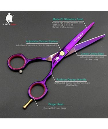 HUNTERrapoo 5.5 inch purple Stainless steel Hair cutting scissors kit thinning Shears for hairdressing barber scissors kit - Buy Online on GoSupps.com