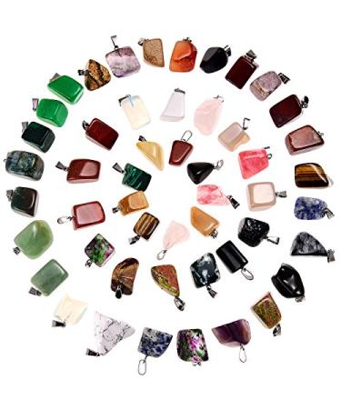 Hicarer 50 Pieces Mixed Stone Beads Crystal Stone Pendants Quartz Charms with Storage Bag for Jewelry Making Irregular Style - Buy Online on GoSupps.com