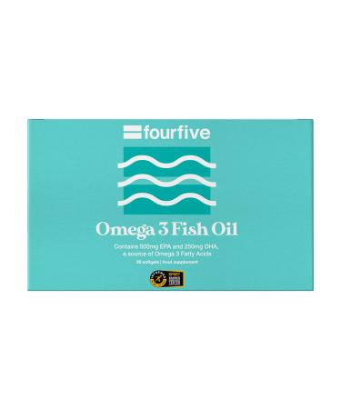 fourfive Omega 3 1000mg Softgels - Omega 3 Fish Oil with EPA & DHA for Joint Brain & Heart Health Friends of The Sea Certified (30 Softgels)