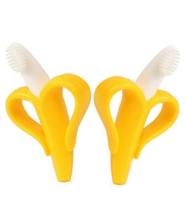Sunnysam 2Pcs Sealed Baby Banana Teether Toy Soft Silicone Children Tooth Training Toothbrush
