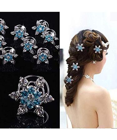 canjoyn 20 Pcs Snowflake Spin Hair Pins Swirl Hair Twists Coils Hair Clips Wedding Bridal Gem Rhinestone Metal Spiral Twist Bun Hair Pins Hair Accessories Jewel Hair Pin (Blue)