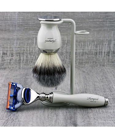 3 Pc Men's Shaving Kit - 5 Edge Razor Synthetic Badger Hair Brush & Stand | Ultimate Grooming Set for Men - Buy Online on GoSupps.com
