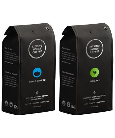 Kicking Horse Coffee - Three Sisters Blend Ground 100% Arabica Coffee Medium Roast All Organic & Fairtrade 284 g & Kick Ass Blend Ground 100% Arabica Coffee Three Sisters + Kick Ass 284.00 g (Pack of 1)