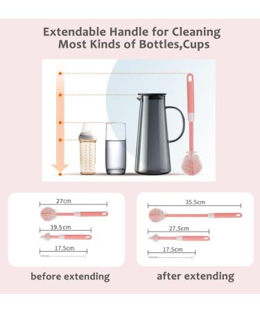 Baby Bottle Brushes Set - Extendable Long Handle, 3 Pieces Pink - Cleaning Silicon Teat, Milk, Water Bottles - Cleaner - Buy Online on GoSupps.com