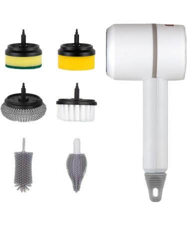 Cordless Scrubber | Power Cleaning Brush Handheld Rechargeable Kitchen Dish Brush with 6 Replaceable Brush for Bathroom Living Room Kitchen White - Buy Online on GoSupps.com