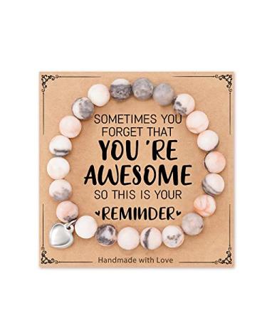 HGDEER "Sometimes You Forget You're Awesome Unique Gifts Natural Stone Bracelets for Women Teen Girls Pink