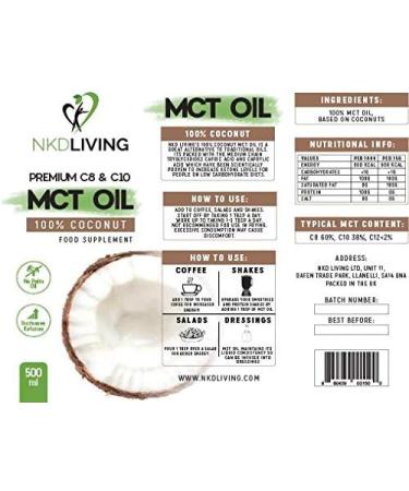 MCT Oil 60/40 - 100% Coconut Derived (500ml) by NKD Living - Buy Online on GoSupps.com
