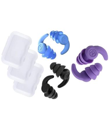 ISTOVO 3 Pair Silicone Earplugs Reusable Silicone Swimmer Earplugs for Adults Black+Purple+Blue
