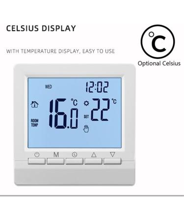 MOMOJIA Programmable Thermostat - Electric Heating Floor Temperature Controller for Water/Gas Boiler with White/Blue Backlit Display - Buy Online on GoSupps.com
