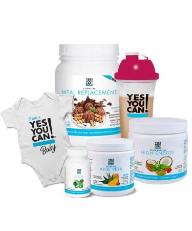 Yes You Can! New Mommy Detox Plus Kit - Includes Meal Replacement Aloe Vera Drink Mix Shake Booster High Energy Detox Capsules Limited Edition Baby Onesie & Red Shaker Bottle - Chocolate Flavor Chocolate Meal Replacement