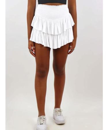LAEMILIA Women's Floral Print Mini Skater Skirt - Elastic Waist, Pleated Design, Drawstring - S 02-White - Buy Online on GoSupps.com
