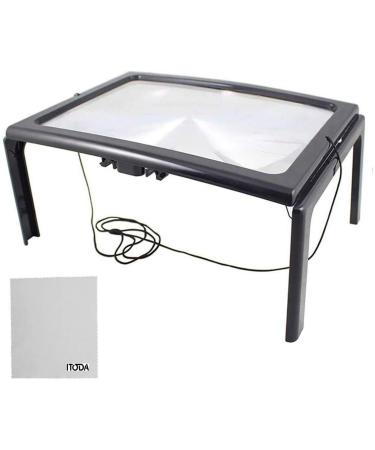 Standing glasses of foldable reading lupe visual aid with LED lamps 3x enlargement magnifying glass for reading handicrafts newspaper cookbook repair enlargement glass a4 reading aid the best for seniors black