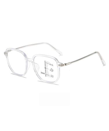 Fashion Multifocus Large Square Frame Reading Glasses Blue Light Blocking Readers Anti Glare Glasses for Unisex(Couleur:Clear Grandeur:2.0x)