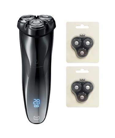 Electric Razor for Men Rechargeable IPX7 Waterproof Electric Shaver Wet and Dry Men's Rotary Shavers Electric Shaving Razors with Pop-up Trimmer (Color : Add 2 Razor Head)