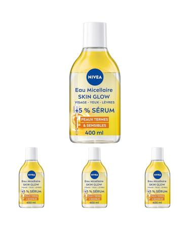 NIVEA - Eau Micellaire Visage Waterproof Skin Glow - Nettoie En Douceur D maquille & Illumine - 5% S rum Aux Vitamines C & E - Complexe Amino Acid - Sans Parfum - Peaux Ternes & Sensibles - 400 ml