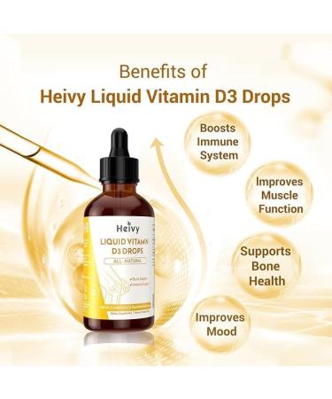 Heivy Liquid Vitamin D Drops 4000 IU (100 mcg), Vitamin D3 for Bone Health Support, Pineapple Flavor Vegan VIT D3 Drops, Made in USA, 60 Servings 2 Fl Oz (60ml) - Buy Online on GoSupps.com