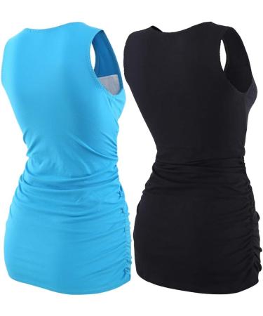 ZUMIY Maternity Nursing Top - Women's Cotton V Neck Double Layered Tank - Black+lake Blue/2-pk - Buy Online on GoSupps.com